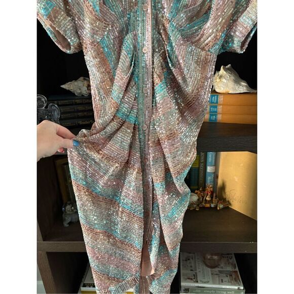 NWT Le Superb Mini Miko Dress Aqua Rainbow Sequin Size 0 $495 MSRP - Picture 13 of 14